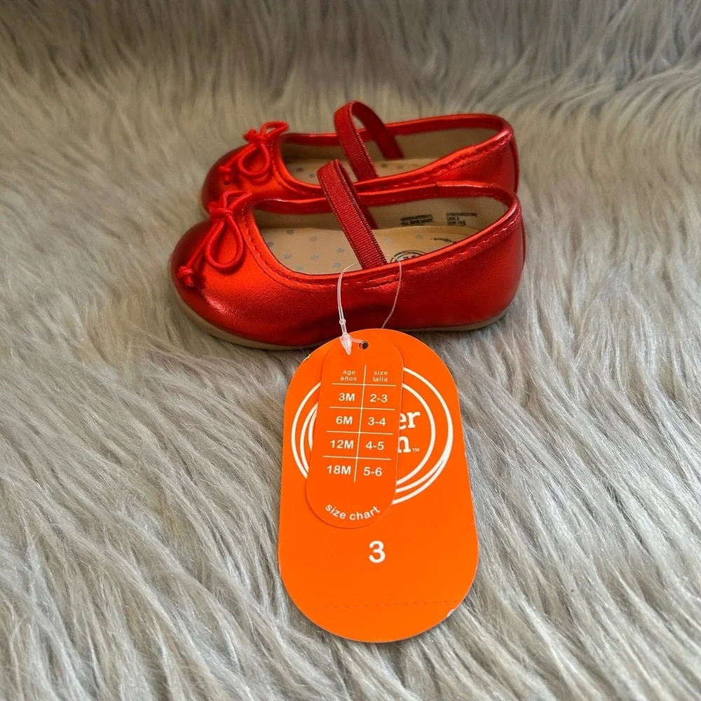 Wonder‎ Nation Bow Ballet Shoes Baby Girls Size 3 Red Mary Jane Slip On